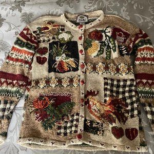 Fall-themed cardigan sweater, Size Large
